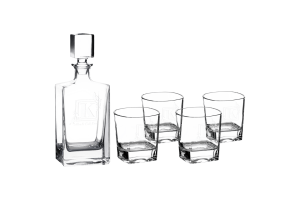 Whiskey Set - 810ml Rectangle Glass Decanter Set with Four DG351 8 oz. Glasses and Printed Gift Box